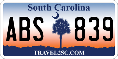 SC license plate ABS839