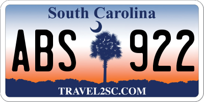SC license plate ABS922