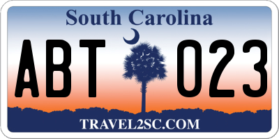 SC license plate ABT023