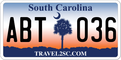 SC license plate ABT036