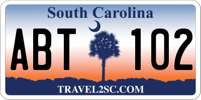 SC license plate ABT102