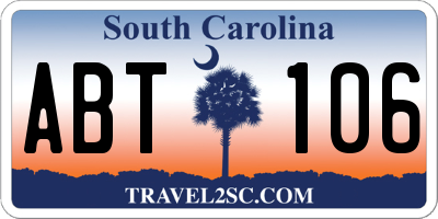 SC license plate ABT106