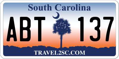 SC license plate ABT137