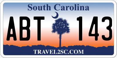 SC license plate ABT143
