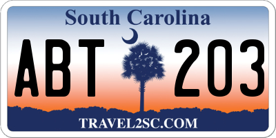 SC license plate ABT203