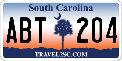 SC license plate ABT204