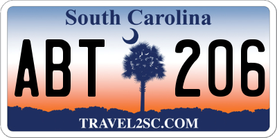 SC license plate ABT206