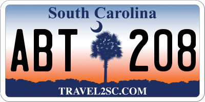 SC license plate ABT208