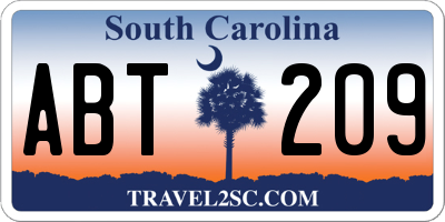 SC license plate ABT209