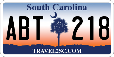 SC license plate ABT218