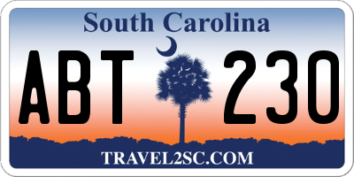 SC license plate ABT230