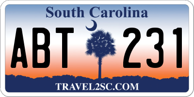 SC license plate ABT231