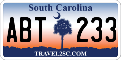 SC license plate ABT233