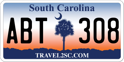 SC license plate ABT308