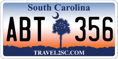 SC license plate ABT356