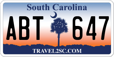 SC license plate ABT647