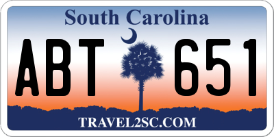 SC license plate ABT651