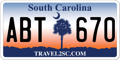 SC license plate ABT670