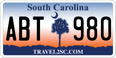 SC license plate ABT980