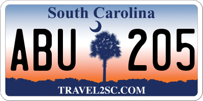 SC license plate ABU205