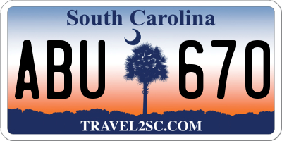 SC license plate ABU670