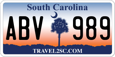 SC license plate ABV989