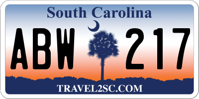 SC license plate ABW217