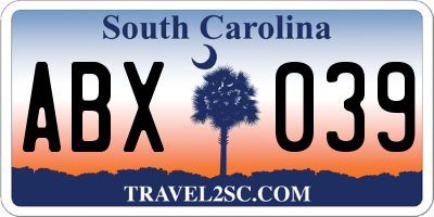 SC license plate ABX039