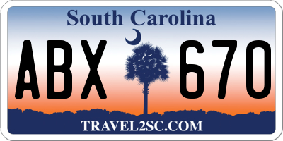 SC license plate ABX670