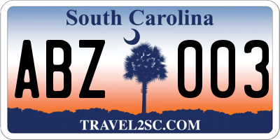 SC license plate ABZ003