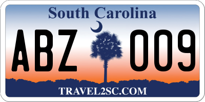 SC license plate ABZ009