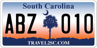 SC license plate ABZ010