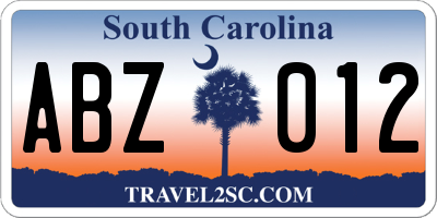 SC license plate ABZ012