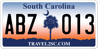 SC license plate ABZ013