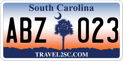 SC license plate ABZ023