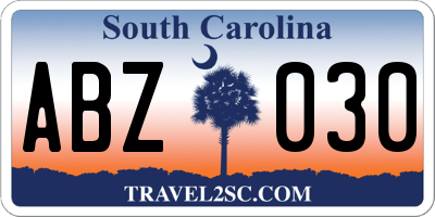 SC license plate ABZ030