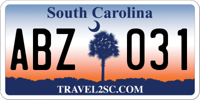 SC license plate ABZ031