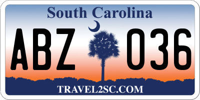 SC license plate ABZ036