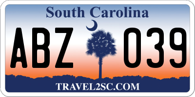 SC license plate ABZ039