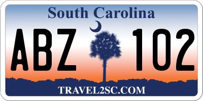 SC license plate ABZ102