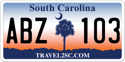 SC license plate ABZ103