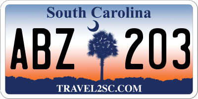 SC license plate ABZ203