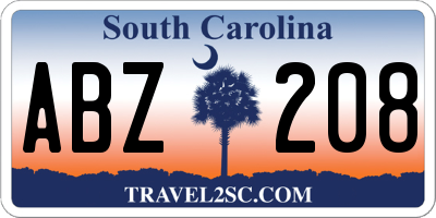 SC license plate ABZ208