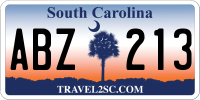 SC license plate ABZ213