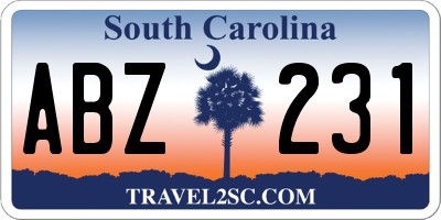 SC license plate ABZ231