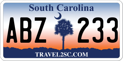SC license plate ABZ233