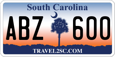SC license plate ABZ600
