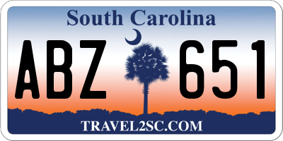 SC license plate ABZ651