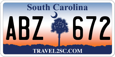 SC license plate ABZ672