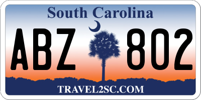 SC license plate ABZ802
